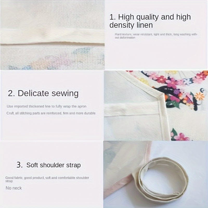 Planet Gates Style 1 1pc, Linen Apron, Cartoon Style Rooster Printed Kitchen Apron, Thickened Cute Waist Cooking Apron, Fashion Housework Kitchen Household Workwear, Kitchen Supplies