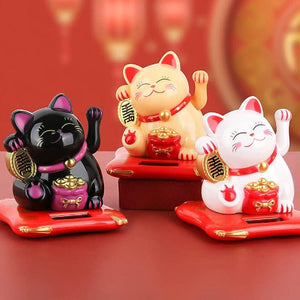 Planet Gates 1pc Lucky Beckoning Cat Solar Powered Waving Wealth Cat Decor For Shop Home Car