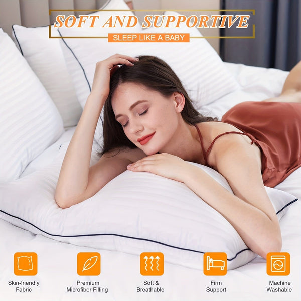 Planet Gates 1pc Luxury Hotel Quality Bed Pillow - Cooling ＆ Supportive - Perfect For Bedroom Guest Rooms - Soft Down Alternative Filling For Back, Stomach & Side Sleepers