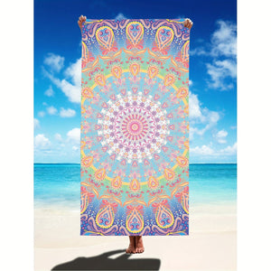 Planet Gates 1pc Mandala Pattern Beach Towel, Quick Drying Soft Absorbent Beach Towel, For Outdoor Travel Camping Summer Vacation, Swimming Pool Supplies, Beach Essentials