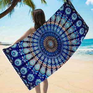 Planet Gates 1pc Mandala Pattern Beach Towel, Quick Drying Soft Absorbent Beach Towel, For Outdoor Travel Camping Summer Vacation, Swimming Pool Supplies, Beach Essentials