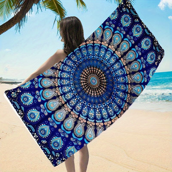 Planet Gates 1pc Mandala Pattern Beach Towel, Quick Drying Soft Absorbent Beach Towel, For Outdoor Travel Camping Summer Vacation, Swimming Pool Supplies, Beach Essentials