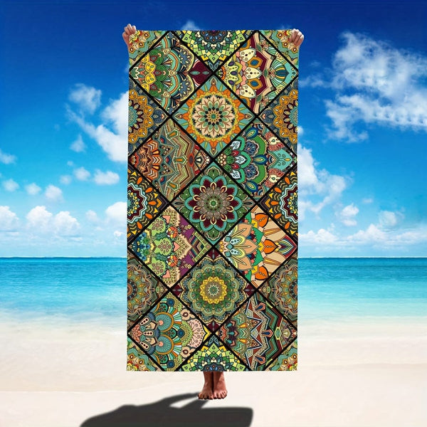 Planet Gates 1pc Mandala Pattern Beach Towel, Quick Drying Soft Absorbent Beach Towel, For Outdoor Travel Camping Summer Vacation, Swimming Pool Supplies, Beach Essentials