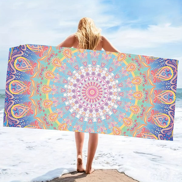Planet Gates 1pc Mandala Pattern Beach Towel, Quick Drying Soft Absorbent Beach Towel, For Outdoor Travel Camping Summer Vacation, Swimming Pool Supplies, Beach Essentials