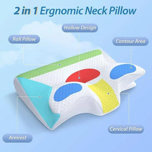 Planet Gates 1pc Memory Foam Cervical Pillow, 2 in 1 Ergonomic Contour Orthopedic Pillow for Neck Pain, Contoured Support Pillows,Neck Pillow