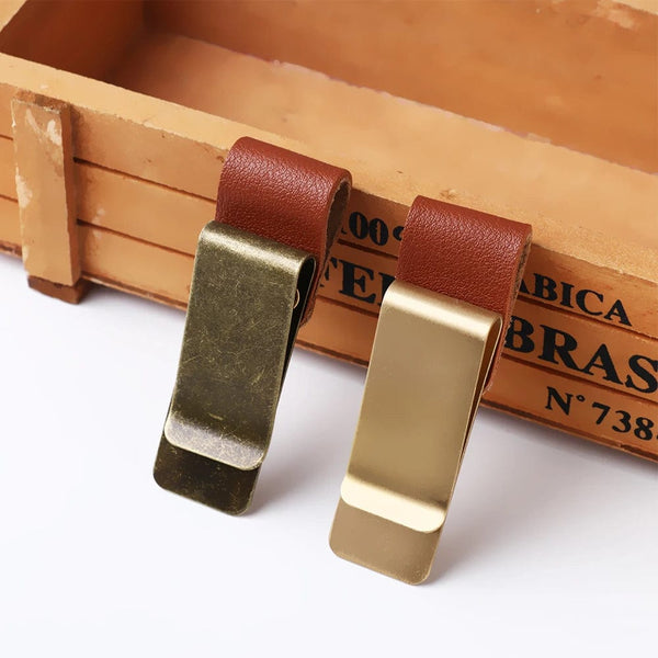 Planet Gates 1Pc Metal Leather Pen Holder Brass Stainless Steel Pencil Clip Vintage Dairy Notebook Pen Holder Spiral Loose Leaf Memo Clip