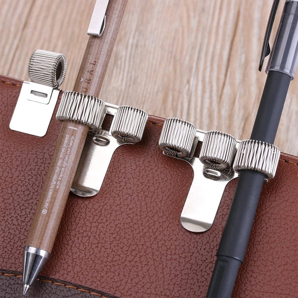 Planet Gates 1Pc Metal Leather Pen Holder Brass Stainless Steel Pencil Clip Vintage Dairy Notebook Pen Holder Spiral Loose Leaf Memo Clip