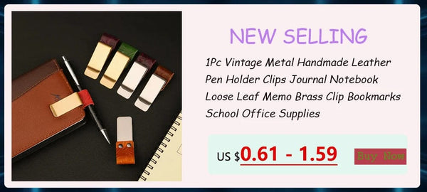 Planet Gates 1Pc Metal Leather Pen Holder Brass Stainless Steel Pencil Clip Vintage Dairy Notebook Pen Holder Spiral Loose Leaf Memo Clip