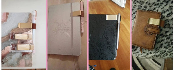 Planet Gates 1Pc Metal Leather Pen Holder Brass Stainless Steel Pencil Clip Vintage Dairy Notebook Pen Holder Spiral Loose Leaf Memo Clip