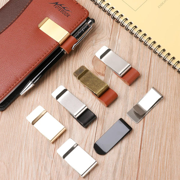Planet Gates 1Pc Metal Leather Pen Holder Brass Stainless Steel Pencil Clip Vintage Dairy Notebook Pen Holder Spiral Loose Leaf Memo Clip
