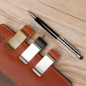 Planet Gates 1Pc Metal Leather Pen Holder Brass Stainless Steel Pencil Clip Vintage Dairy Notebook Pen Holder Spiral Loose Leaf Memo Clip