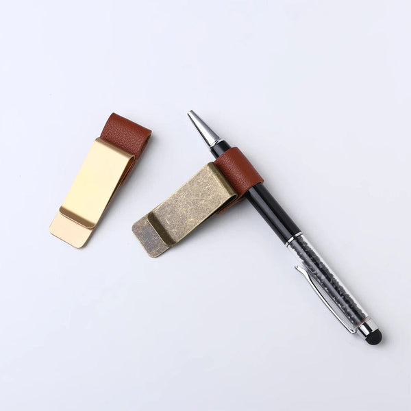 Planet Gates 1Pc Metal Leather Pen Holder Brass Stainless Steel Pencil Clip Vintage Dairy Notebook Pen Holder Spiral Loose Leaf Memo Clip
