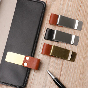 Planet Gates 1Pc Metal Leather Pen Holder Brass Stainless Steel Pencil Clip Vintage Dairy Notebook Pen Holder Spiral Loose Leaf Memo Clip