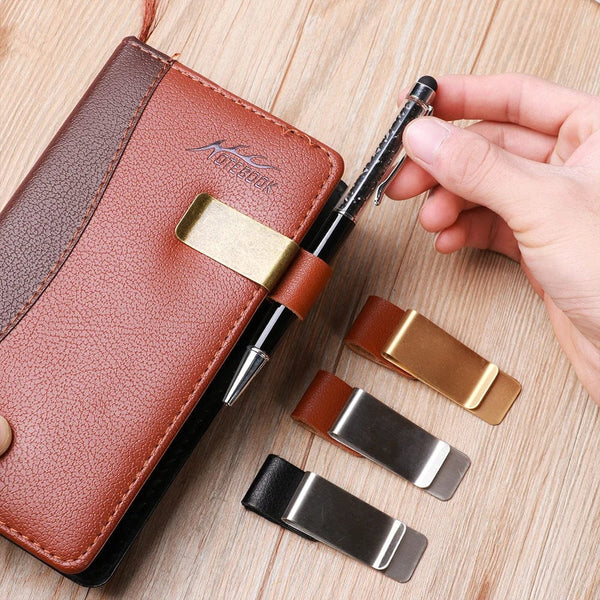 Planet Gates 1Pc Metal Leather Pen Holder Brass Stainless Steel Pencil Clip Vintage Dairy Notebook Pen Holder Spiral Loose Leaf Memo Clip