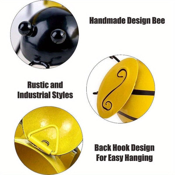 Planet Gates 1pc, Metal Wall Art, Metal Bumble Bee Wall Decor, 3D Iron Bee Art Sculpture Hanging Wall Decorations For Outdoor Home Garden, Spring Yard Decoration, World Bee Day.