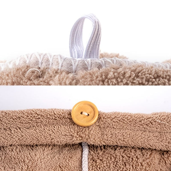 Planet Gates 1pc Microfiber Hair Towel, Hair Towel With Button, Super Absorbent, Hair Towel Wrap, For Curly Hair, Fast Drying Hair Wraps For Women, Anti Frizz Microfiber Towel, Grey, Camel, Brown, Bathroom Accessories