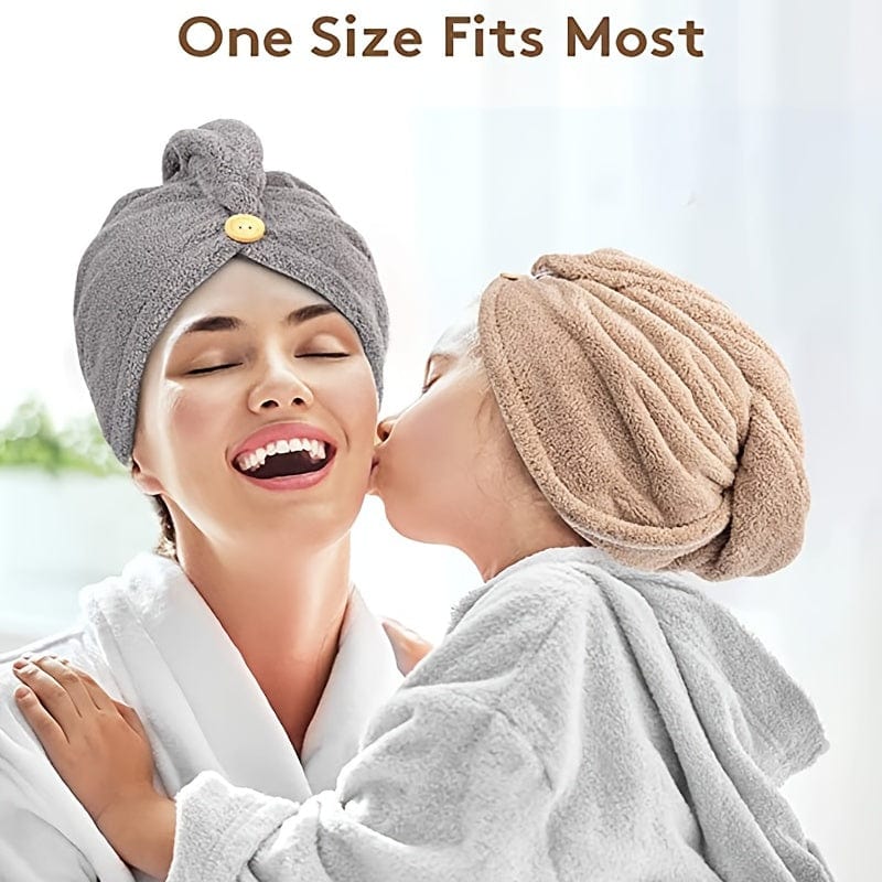 Planet Gates 1pc Microfiber Hair Towel, Hair Towel With Button, Super Absorbent, Hair Towel Wrap, For Curly Hair, Fast Drying Hair Wraps For Women, Anti Frizz Microfiber Towel, Grey, Camel, Brown, Bathroom Accessories