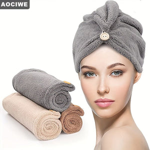 Planet Gates 1pc Microfiber Hair Towel, Hair Towel With Button, Super Absorbent, Hair Towel Wrap, For Curly Hair, Fast Drying Hair Wraps For Women, Anti Frizz Microfiber Towel, Grey, Camel, Brown, Bathroom Accessories
