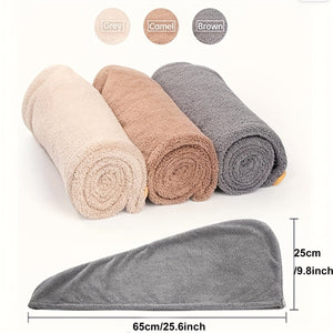Planet Gates 1pc Microfiber Hair Towel, Hair Towel With Button, Super Absorbent, Hair Towel Wrap, For Curly Hair, Fast Drying Hair Wraps For Women, Anti Frizz Microfiber Towel, Grey, Camel, Brown, Bathroom Accessories