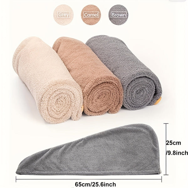 Planet Gates 1pc Microfiber Hair Towel, Hair Towel With Button, Super Absorbent, Hair Towel Wrap, For Curly Hair, Fast Drying Hair Wraps For Women, Anti Frizz Microfiber Towel, Grey, Camel, Brown, Bathroom Accessories