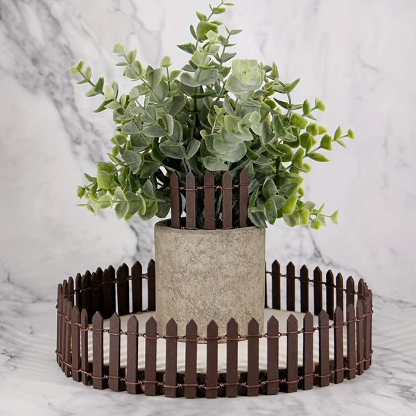 Planet Gates 1pc Mini Fairy Tale Garden Fence, Wooden Decoration, DIY Handicraft Project, Mini Picket Fence (Coffee, White), 35 Inches Long