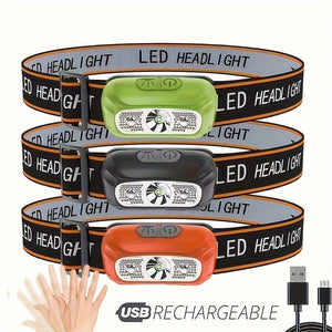 Planet Gates 1pc Mini Induction Headlamp USB Rechargeable, LED Sensor Torch With Built In Battery - Perfect For Fishing, Camping & Riding