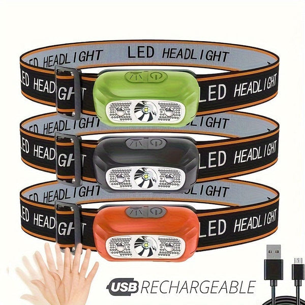 Planet Gates 1pc Mini Induction Headlamp USB Rechargeable, LED Sensor Torch With Built In Battery - Perfect For Fishing, Camping & Riding