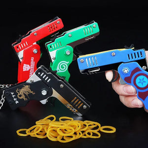 Planet Gates 1pc Mini Toy Metal Gun with Rubber Band Fun Folding Pistol Key Charm Pendant Kids Birthday Gifts Toys Boy Girl Game Party Favors