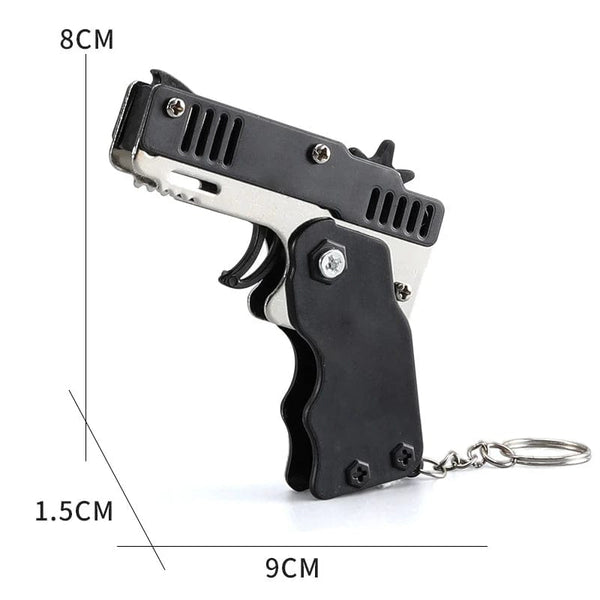 Planet Gates 1pc Mini Toy Metal Gun with Rubber Band Fun Folding Pistol Key Charm Pendant Kids Birthday Gifts Toys Boy Girl Game Party Favors