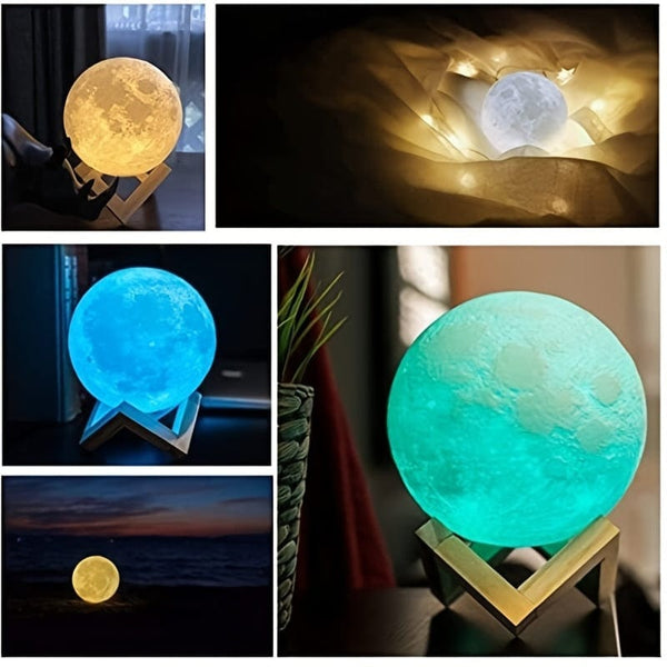 Planet Gates 1pc Moon Lamp With Timing Rechargeable Colorful 3D Moon Night Light, Christmas, Birthday, New Year, Valentines Day Gifts, White Elephant Gifts, Gifts For Men Women Mom Girls Remote Touch Control, Diameter 11.94cm