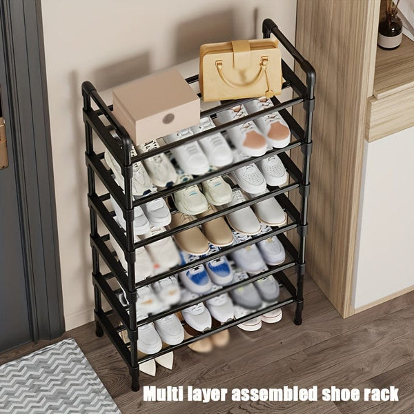 Planet Gates 1pc Multi-Layer Shoe Rack, Shoe Storage Rack, Single Row Free Standing Shoe Rack, Stackable Shoe Partition, Black Shoe Rack, Suitable For Porch, Closet, Bedroom, Corridor, Terrace