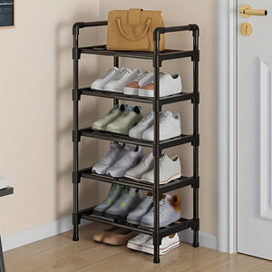 Planet Gates 1pc Multi-Layer Shoe Rack, Shoe Storage Rack, Single Row Free Standing Shoe Rack, Stackable Shoe Partition, Black Shoe Rack, Suitable For Porch, Closet, Bedroom, Corridor, Terrace
