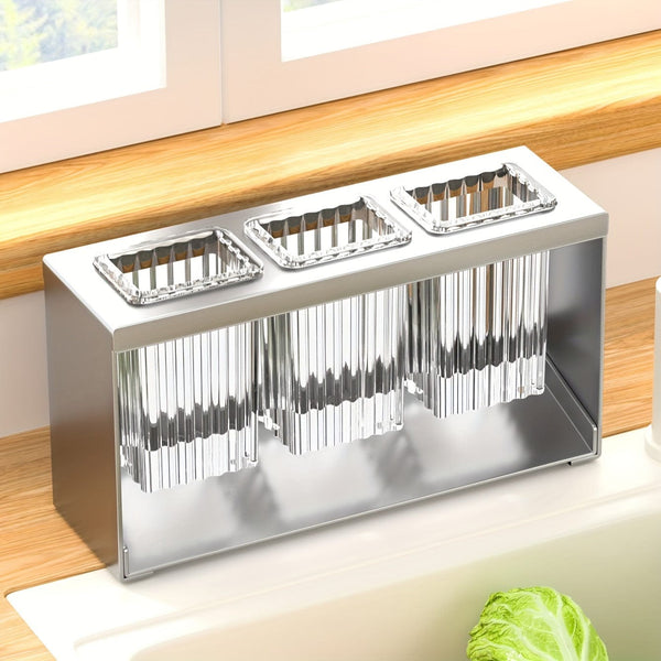Planet Gates 1pc Multifunctional Drain Rack With Built-in Drainage Storage Box, Household Chopstick Tube, Kitchen Tableware Storage Rack, Knife, Fork And Spoon Storage Rack