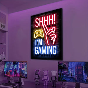Planet Gates 1pc Neon Game Poster - Vibrant Canvas Painting for Electronic Sports Room, Game Hall, and Boys' Bedroom - Perfect Wall Decor for Gamers