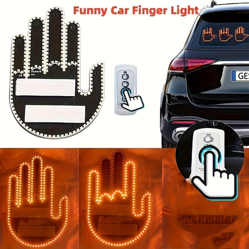 Planet Gates 1pc New LED Illuminated Gesture Light Car Finger Light With Remote Road Rage Signs Gesture Light Hand Lamp Light Decorative Car Stickers
