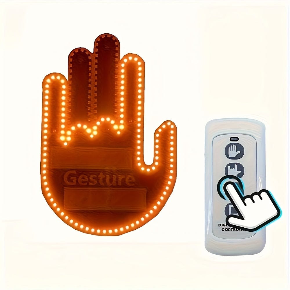 Planet Gates 1pc New LED Illuminated Gesture Light Car Finger Light With Remote Road Rage Signs Gesture Light Hand Lamp Light Decorative Car Stickers