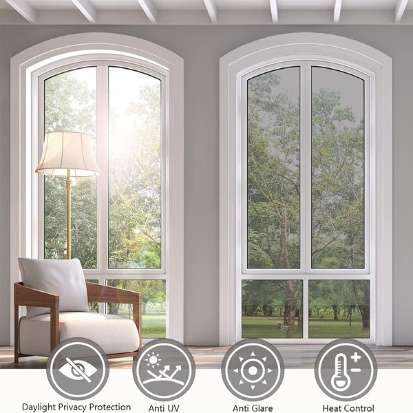 Planet Gates 1pc One Way Mirror Window Film - Daytime Privacy, Anti-UV Heat Control, Static Cling Vinyl For Home And Office - Silvery