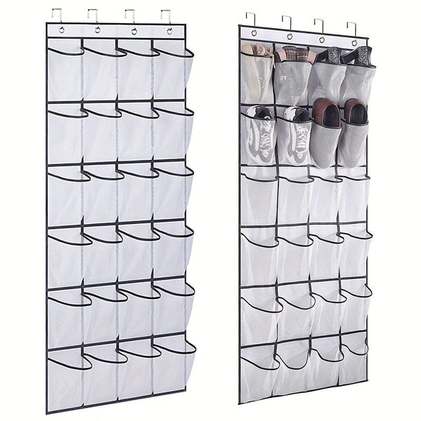 Planet Gates 1pc Over The Door Shoe Rack With 24 Large Mesh Pockets, Hanging Shoe Organizer For Closet, Hanging Shoe Rack Holder Hanger, Hold Up To 14.97 KG, Home Storage & Organization