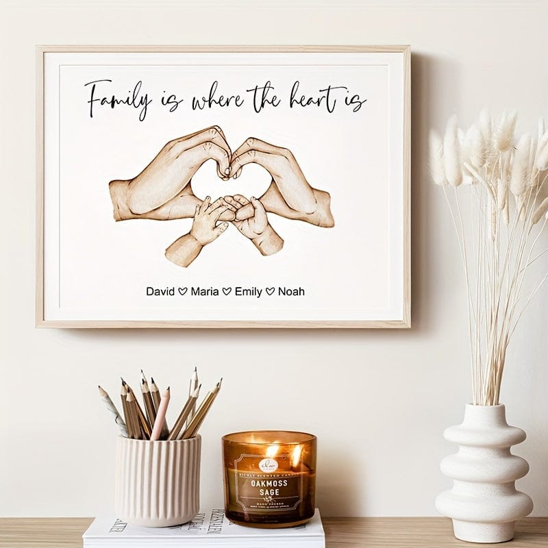 Planet Gates 1pc Personalized Canvas Wall Art, Parents Hands And Baby Wall Decor, Family Heart Hands Wall Art, Hands Print Custom Wall Decor, Watercolour Hands Art Bedroom Wall Decor, Family Print Wall Decor Living Room, No Frame