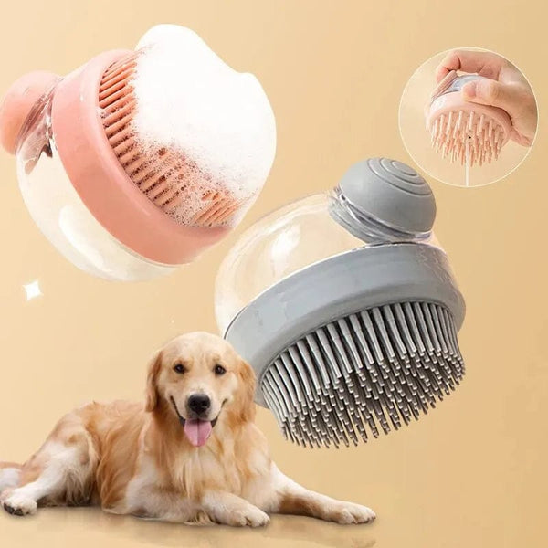 Planet Gates 1pc Pet Bath Brush Soft Silicone With Shampoo Dispenser Gentle Massage For Grooming And Cleaning Fur And Hair