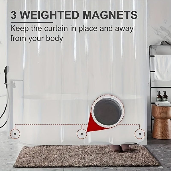 Planet Gates 1pc PEVA Bathroom Shower Curtain Liner, 71" W X 71" H, Waterproof, Plastic Shower Curtain Liner With Magnets, Transparent Shower Curtain, Bathroom Accessories
