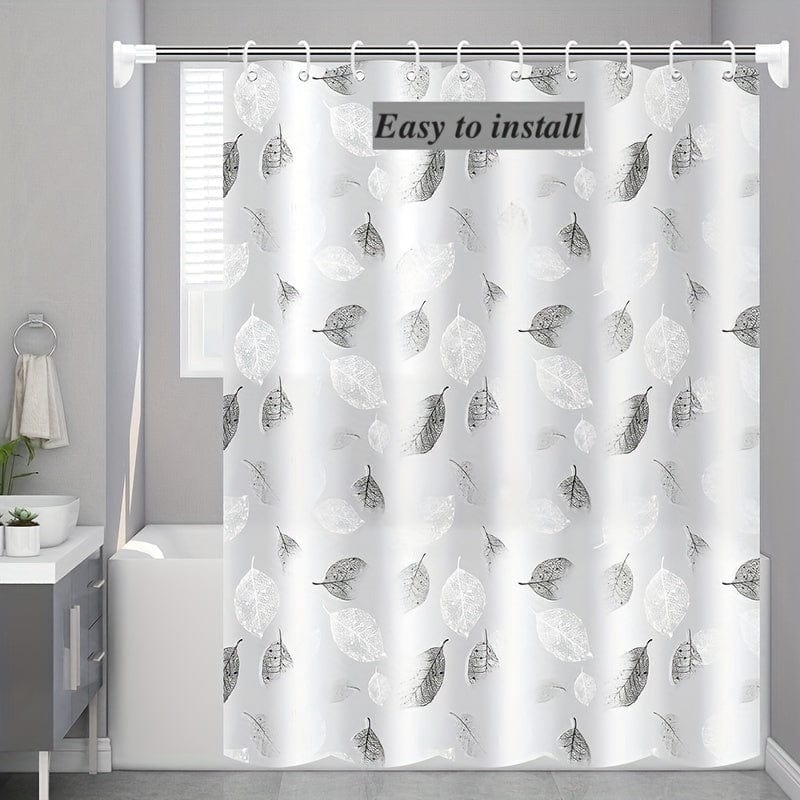 Planet Gates 1pc PEVA Leaf Pattern Plastic Shower Curtain With Plastic Hooks, Shower Liner With Metal Grommets, Waterproof Durable Shower Curtain, Bathroom Partition, Room Decor