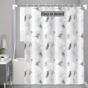 Planet Gates 1pc PEVA Leaf Pattern Plastic Shower Curtain With Plastic Hooks, Shower Liner With Metal Grommets, Waterproof Durable Shower Curtain, Bathroom Partition, Room Decor