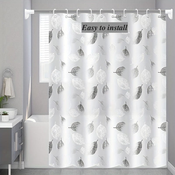 Planet Gates 1pc PEVA Leaf Pattern Plastic Shower Curtain With Plastic Hooks, Shower Liner With Metal Grommets, Waterproof Durable Shower Curtain, Bathroom Partition, Room Decor