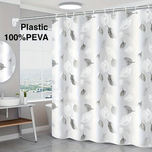 Planet Gates 1pc PEVA Leaf Pattern Plastic Shower Curtain With Plastic Hooks, Shower Liner With Metal Grommets, Waterproof Durable Shower Curtain, Bathroom Partition, Room Decor