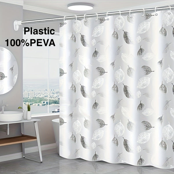 Planet Gates 1pc PEVA Leaf Pattern Plastic Shower Curtain With Plastic Hooks, Shower Liner With Metal Grommets, Waterproof Durable Shower Curtain, Bathroom Partition, Room Decor