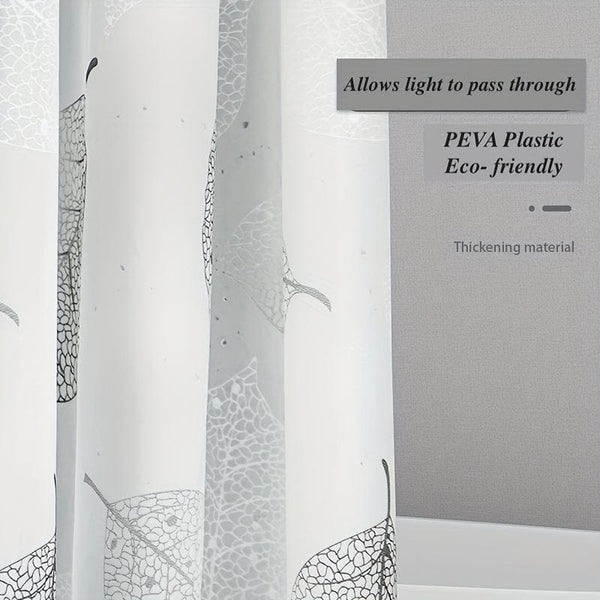 Planet Gates 1pc PEVA Leaf Pattern Plastic Shower Curtain With Plastic Hooks, Shower Liner With Metal Grommets, Waterproof Durable Shower Curtain, Bathroom Partition, Room Decor