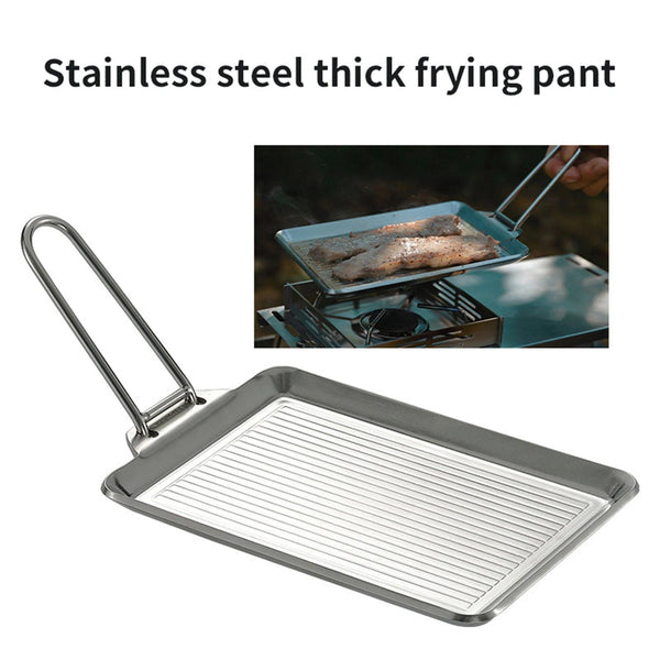 Planet Gates 1pc Picnic Cookware Frying Pan Extra-thick Plate Stainless Steel With Removable Handle For Easy Transport Storage For Camping
