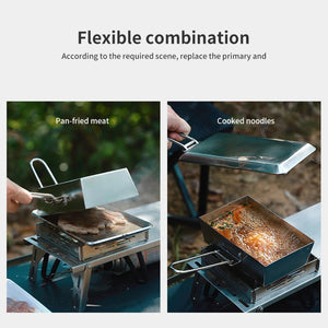 Planet Gates 1pc Picnic Cookware Frying Pan Extra-thick Plate Stainless Steel With Removable Handle For Easy Transport Storage For Camping