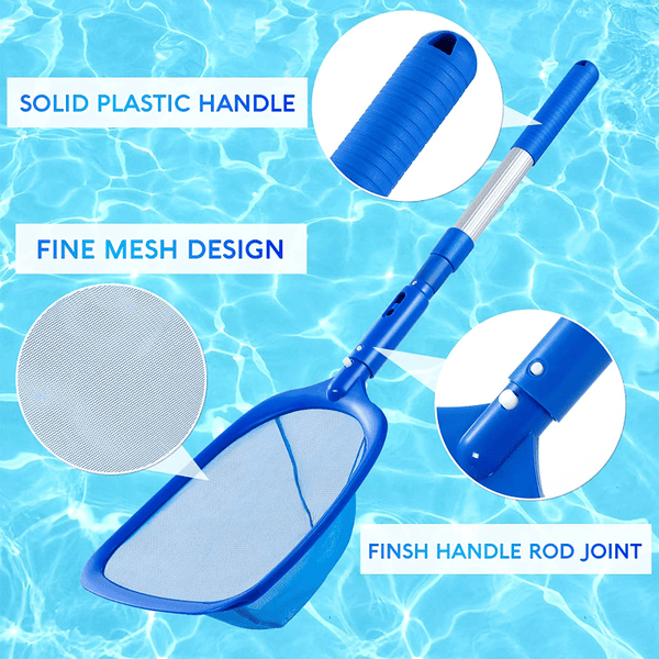Planet Gates 1pc Pool Skimmer Pool Net 3 Section Pole, Pool Skimmer Net With Fine Mesh Net, Telescopic Aluminum Pole, Plastic Frame, Ultra-fine Pool Skimmer For Ponds, Fish Tank, Hot Tub, 17"x35"
